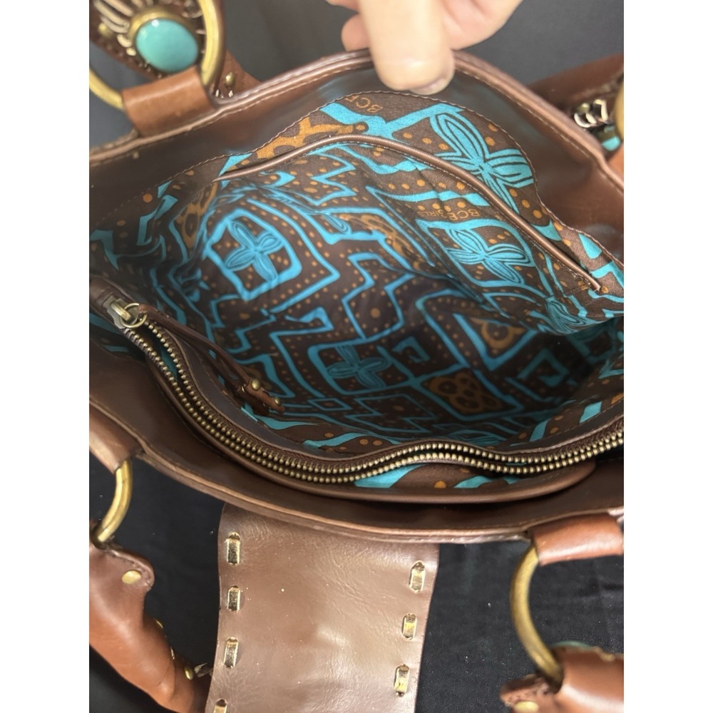 BCB Girls Brown Leather Bag In Western Style With Turquoise - Picture 15 of 16